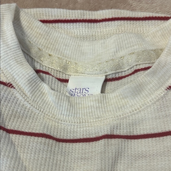 Stars Above Cream and Red Striped Thermal Pajamas - Picture 3 of 7